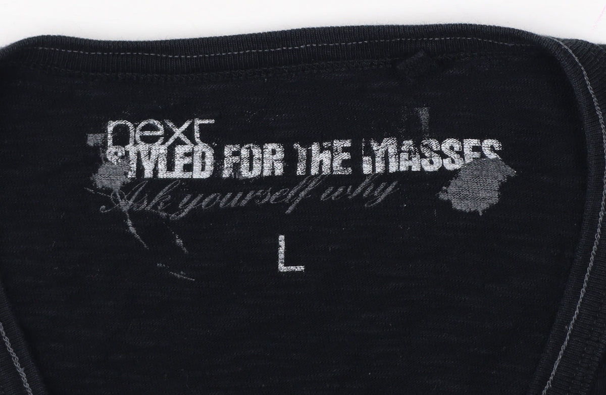 Next Men’s Black L Cotton Button Cardigan V-Neck Logo Sweatshirt