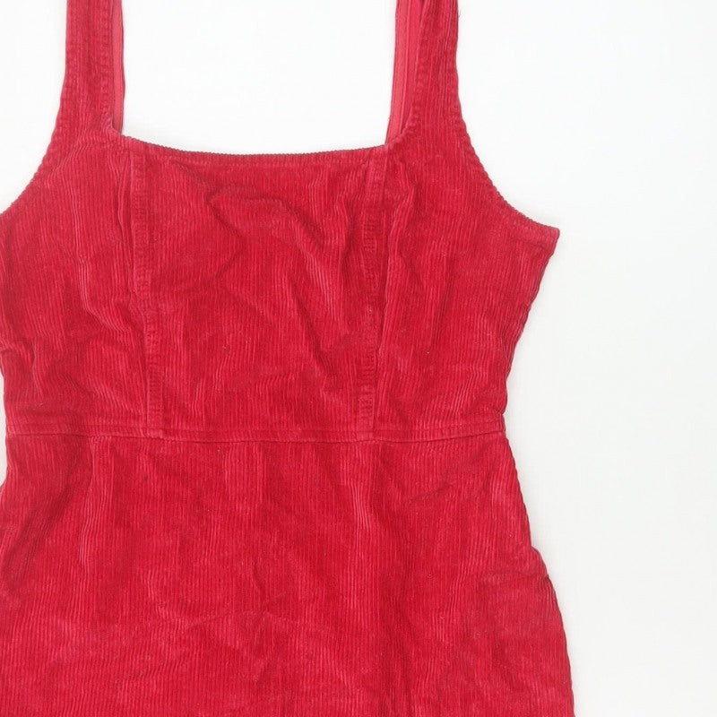 ASOS Design Women Red UK 14 Corduroy Bodycon Mini Dress Square Neck