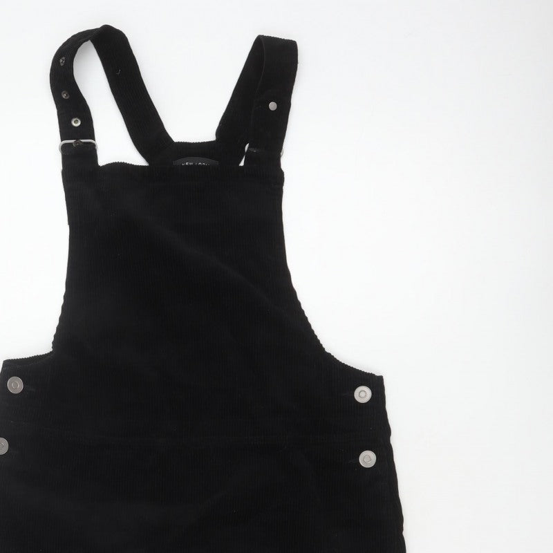 New Look Women Black Corduroy Pinafore Dress UK 12 Short Adjustable