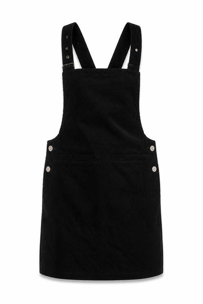 New Look Women Black Corduroy Pinafore Dress UK 12 Short Adjustable