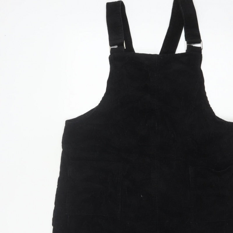 New Look Women Black Corduroy Pinafore Dress UK 14 Adjustable Straps