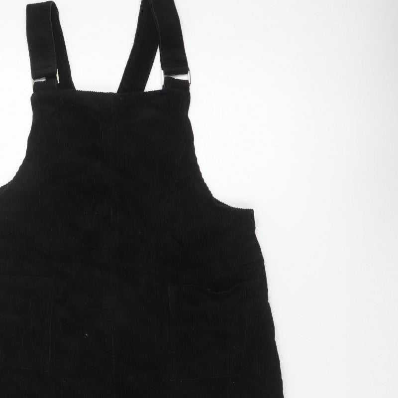 New Look Women Black Corduroy Pinafore Dress UK 14 Adjustable Straps