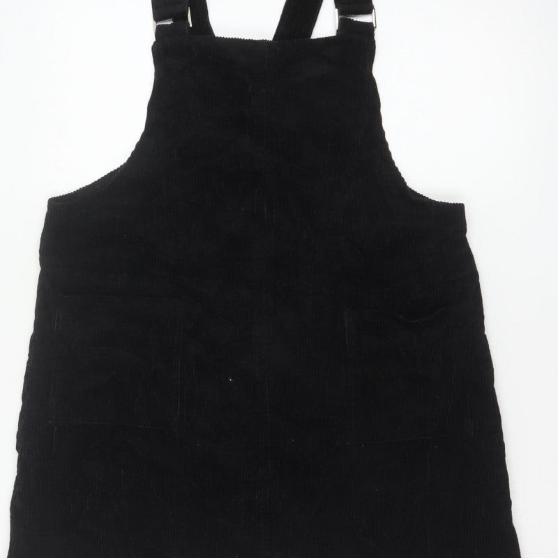 New Look Women Black Corduroy Pinafore Dress UK 14 Adjustable Straps