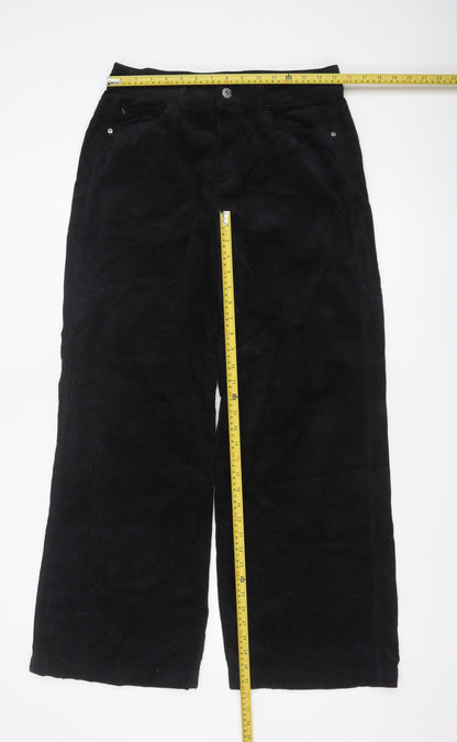 White Stuff Women Black UK 12R Corduroy Wide Leg Trousers