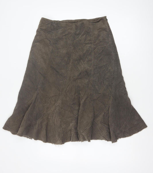 Kew Women Brown UK 12 Corduroy Flared Midi Skirt Lined