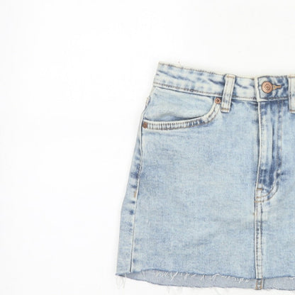 Bershka Women Blue UK 6 High Rise Denim Mini Straight Skirt