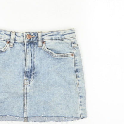 Bershka Women Blue UK 6 High Rise Denim Mini Straight Skirt