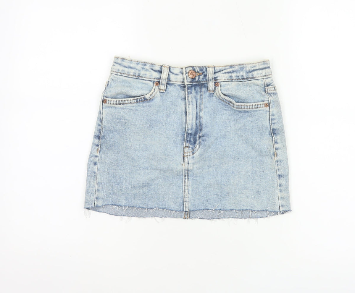 Bershka Women Blue UK 6 High Rise Denim Mini Straight Skirt