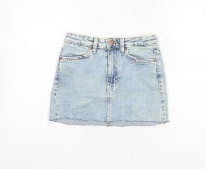 Bershka Women Blue UK 6 High Rise Denim Mini Straight Skirt