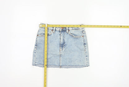 Bershka Women Blue UK 6 High Rise Denim Mini Straight Skirt