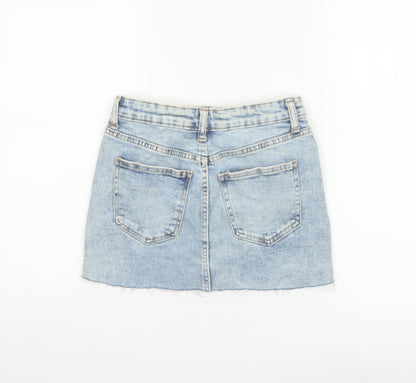 Bershka Women Blue UK 6 High Rise Denim Mini Straight Skirt