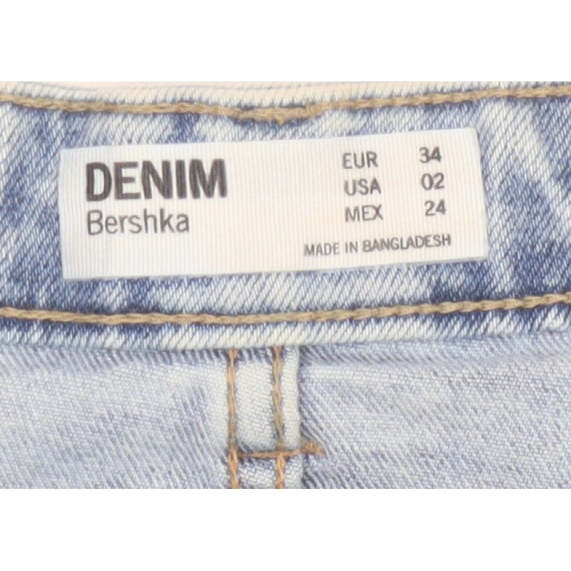 Bershka Women Blue UK 6 High Rise Denim Mini Straight Skirt
