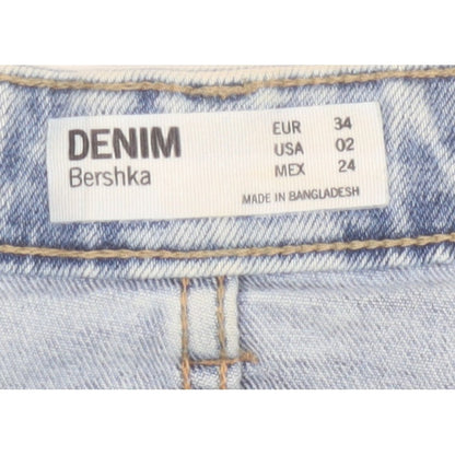 Bershka Women Blue UK 6 High Rise Denim Mini Straight Skirt