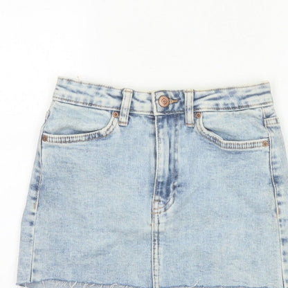 Bershka Women Blue UK 6 High Rise Denim Mini Straight Skirt