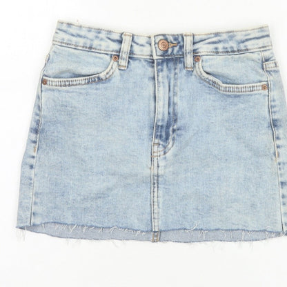 Bershka Women Blue UK 6 High Rise Denim Mini Straight Skirt