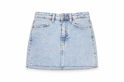 Bershka Women Blue UK 6 High Rise Denim Mini Straight Skirt