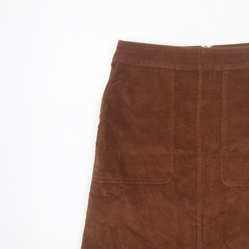 Fat Face Women Brown UK 8 A-Line Corduroy Mini Skirt Pockets