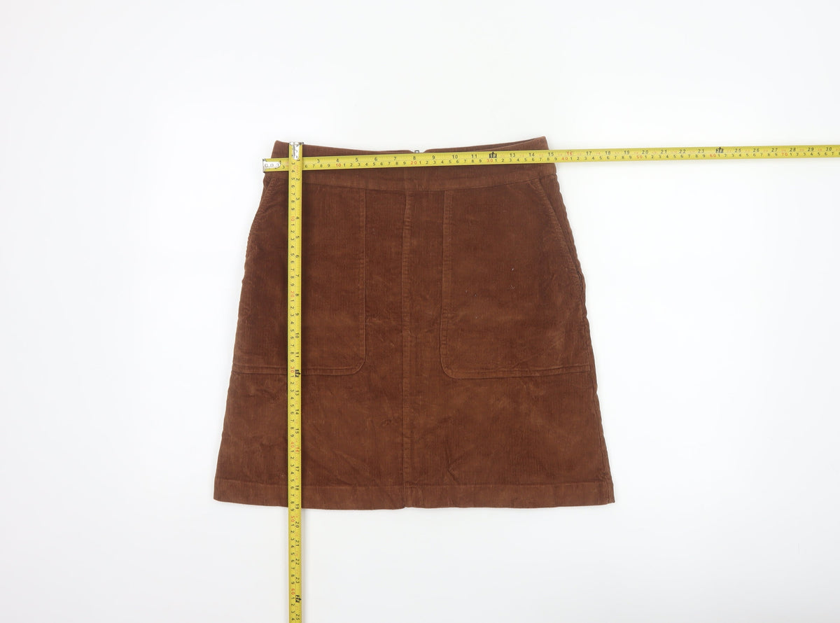 Fat Face Women Brown UK 8 A-Line Corduroy Mini Skirt Pockets