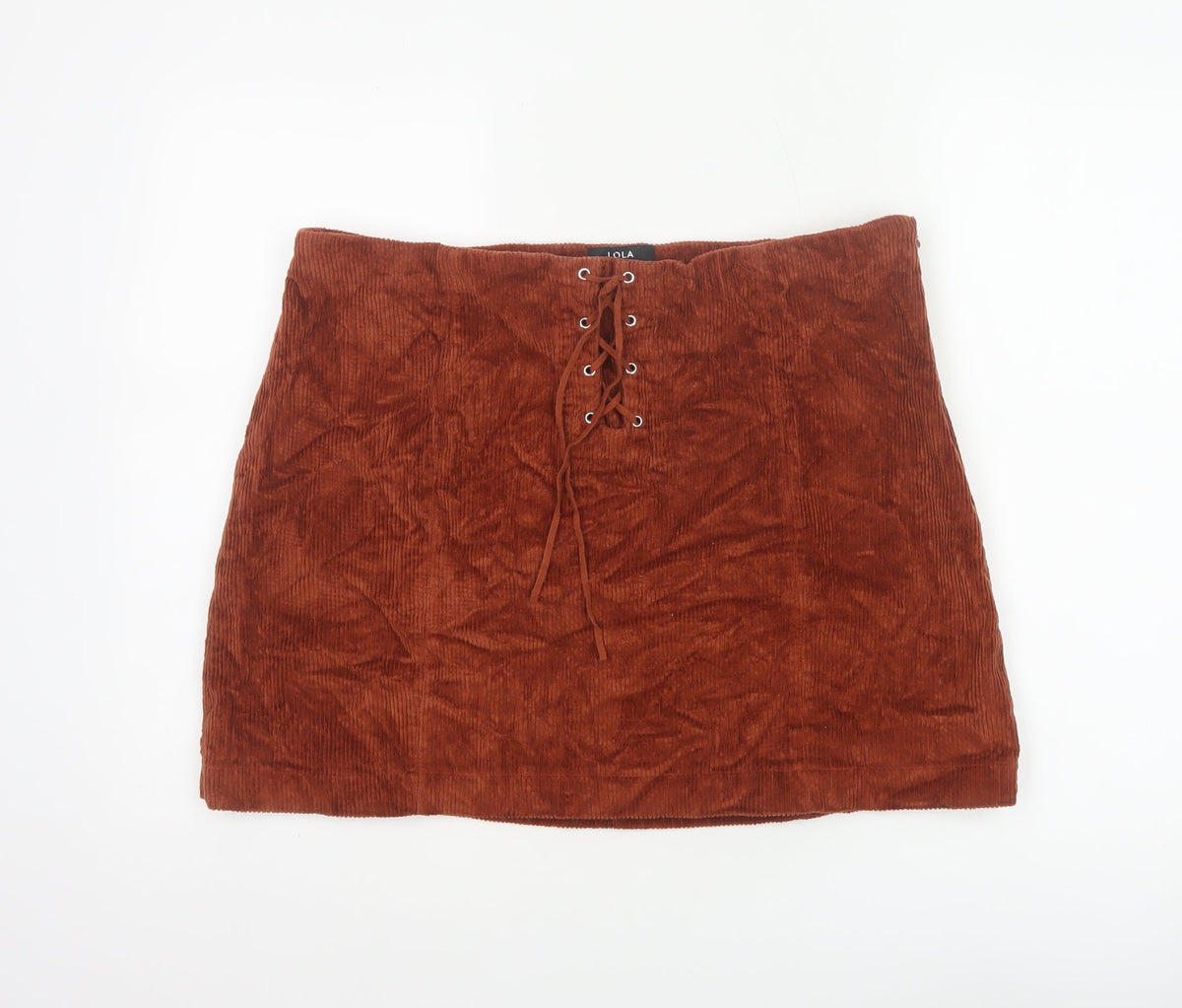 Lola Skye Women Brown UK 16 Corduroy Lace Up Mini Pencil Skirt