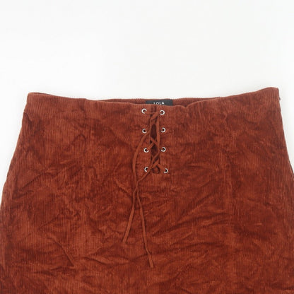 Lola Skye Women Brown UK 16 Corduroy Lace Up Mini Pencil Skirt