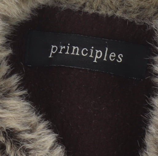 Principles Women Blue Cotton Faux Fur Trim Basic Jacket UK 12 Padded