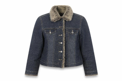 Principles Women Blue Cotton Faux Fur Trim Basic Jacket UK 12 Padded
