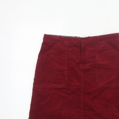 White Stuff Women Red Corduroy Pencil Skirt Size 10 Pockets