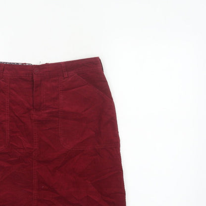 White Stuff Women Red Corduroy Pencil Skirt Size 10 Pockets