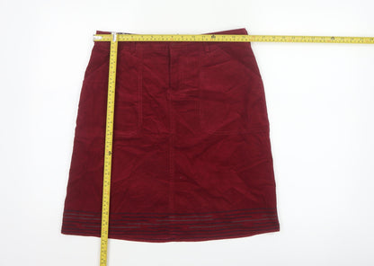 White Stuff Women Red Corduroy Pencil Skirt Size 10 Pockets