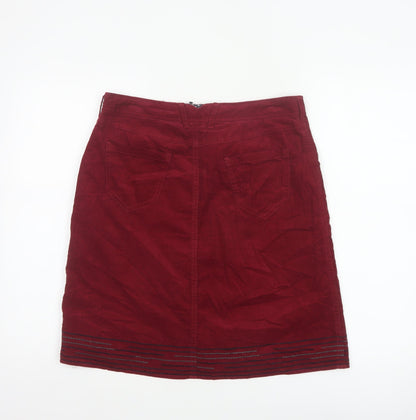 White Stuff Women Red Corduroy Pencil Skirt Size 10 Pockets