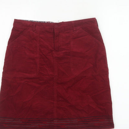 White Stuff Women Red Corduroy Pencil Skirt Size 10 Pockets