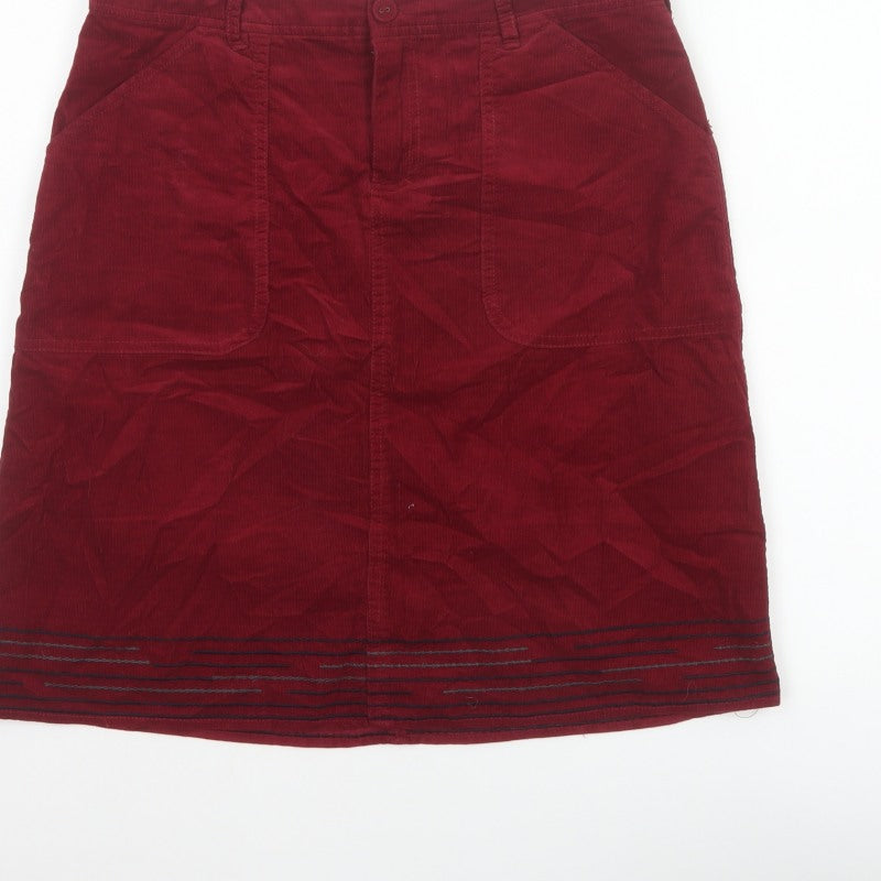 White Stuff Women Red Corduroy Pencil Skirt Size 10 Pockets
