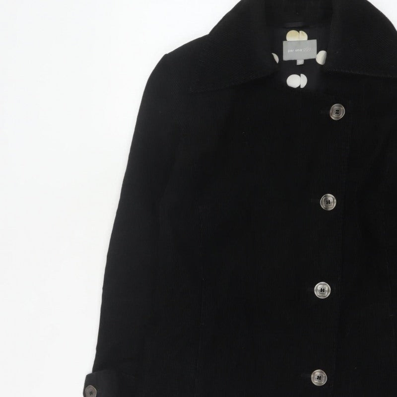 Per Una Women’s Black UK 12 Corduroy Pea Coat Buttoned