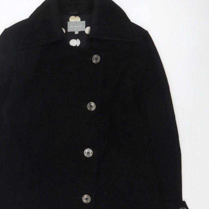 Per Una Women’s Black UK 12 Corduroy Pea Coat Buttoned