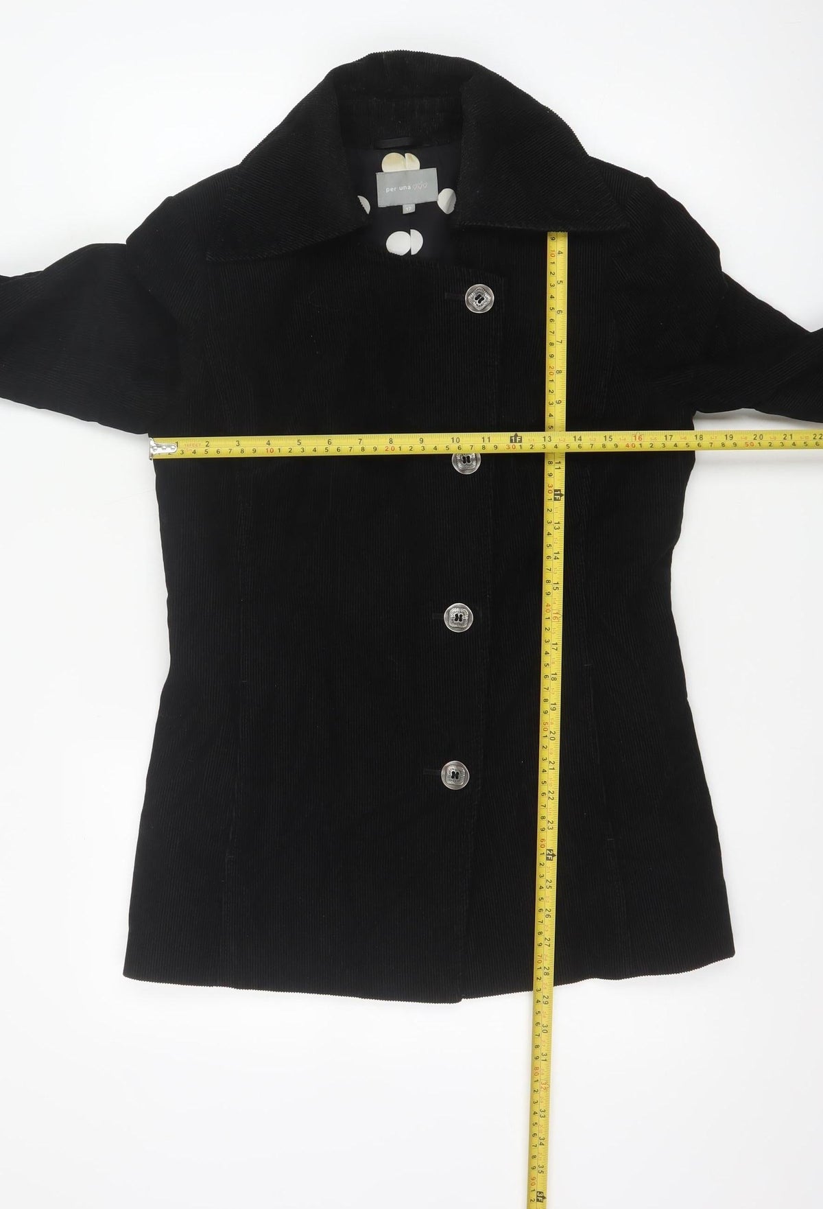 Per Una Women’s Black UK 12 Corduroy Pea Coat Buttoned