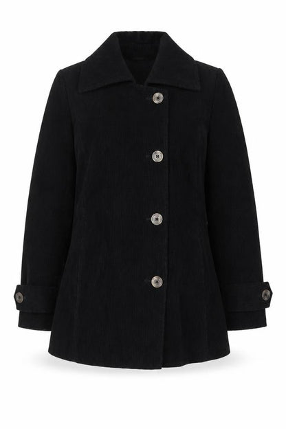 Per Una Women’s Black UK 12 Corduroy Pea Coat Buttoned