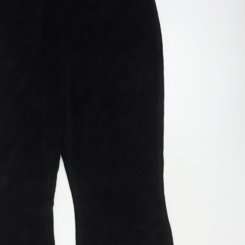 Divided H&M Women Black UK 14 Flared Corduroy Elastic Waist Trousers