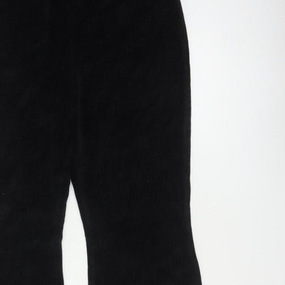 Divided H&M Women Black UK 14 Flared Corduroy Elastic Waist Trousers