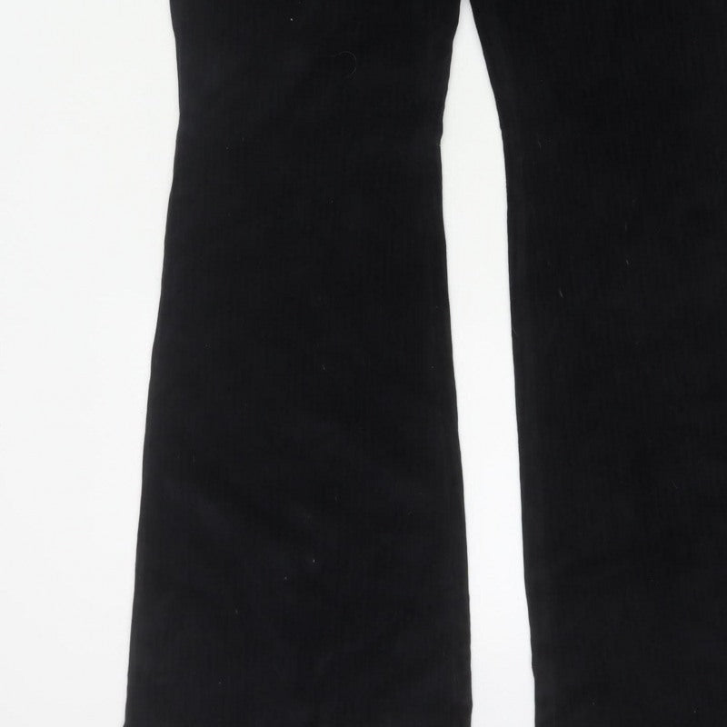Divided H&M Women Black UK 14 Flared Corduroy Elastic Waist Trousers
