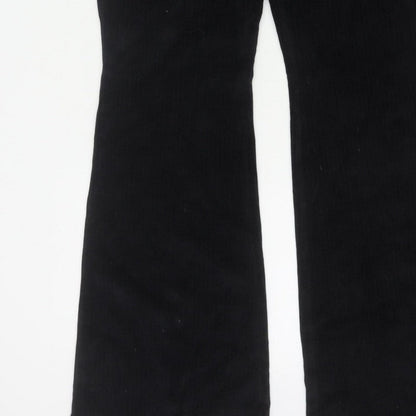 Divided H&M Women Black UK 14 Flared Corduroy Elastic Waist Trousers