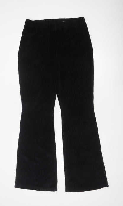 Divided H&M Women Black UK 14 Flared Corduroy Elastic Waist Trousers