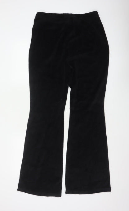 Divided H&M Women Black UK 14 Flared Corduroy Elastic Waist Trousers