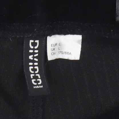 Divided H&M Women Black UK 14 Flared Corduroy Elastic Waist Trousers