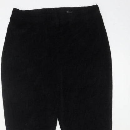 Divided H&M Women Black UK 14 Flared Corduroy Elastic Waist Trousers