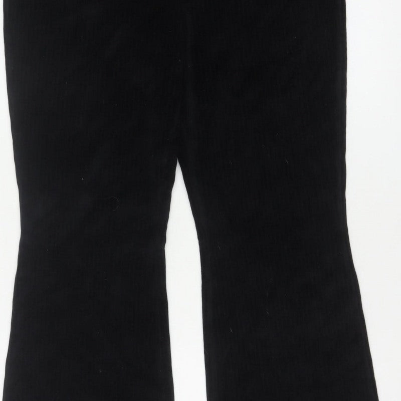Divided H&M Women Black UK 14 Flared Corduroy Elastic Waist Trousers