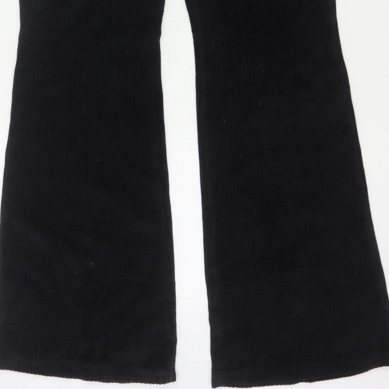 Divided H&M Women Black UK 14 Flared Corduroy Elastic Waist Trousers