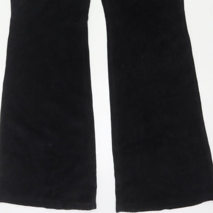Divided H&M Women Black UK 14 Flared Corduroy Elastic Waist Trousers