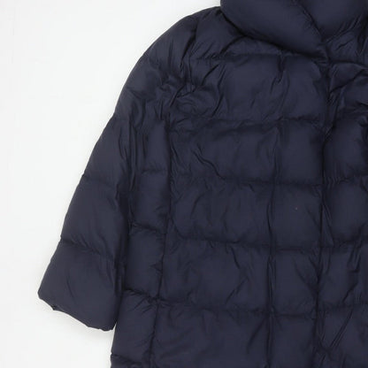 Uniqlo Women Blue UK 14 Long Puffer Jacket Down Quilted Insulated
