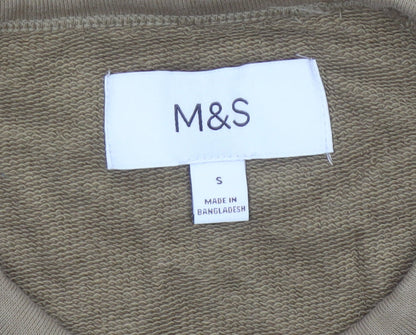 Marks and Spencer Men Brown S Crew Neck Cotton Pullover Sweatshirt