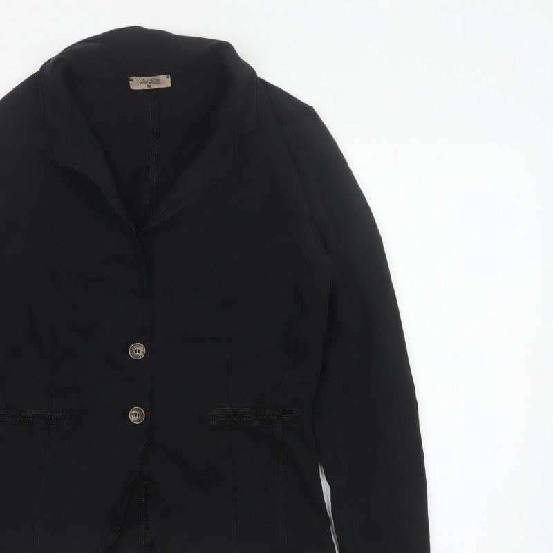 Bebe-Litte Women Black M Tailored Short Two Button Blazer Jacket